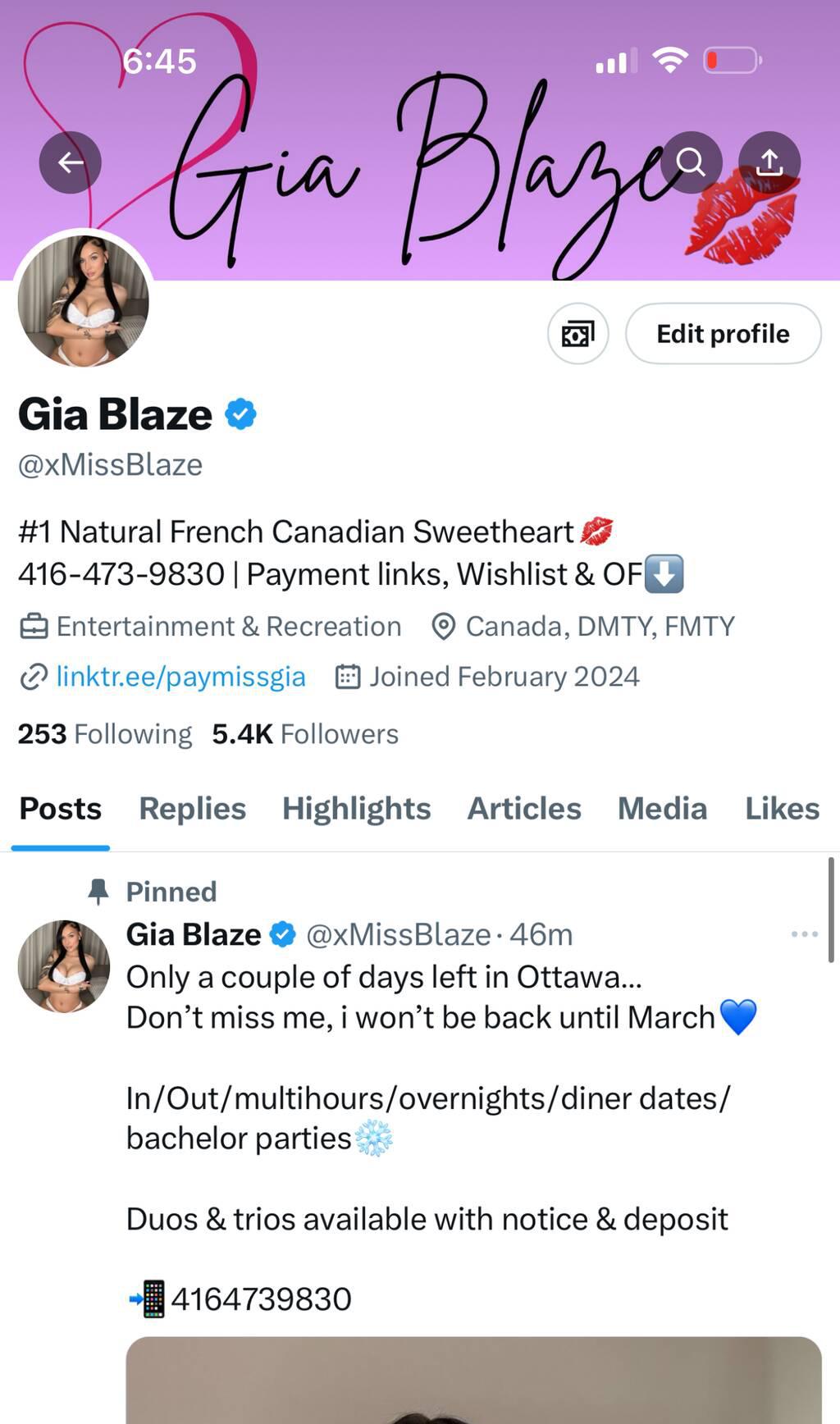 Gia Blaze / @XMissBlaze is Female Escorts. | windsor | Ontario | Canada | scarletamour.com 